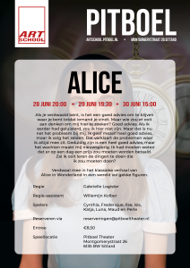 Alice achterkant flyer productie toneel 12+